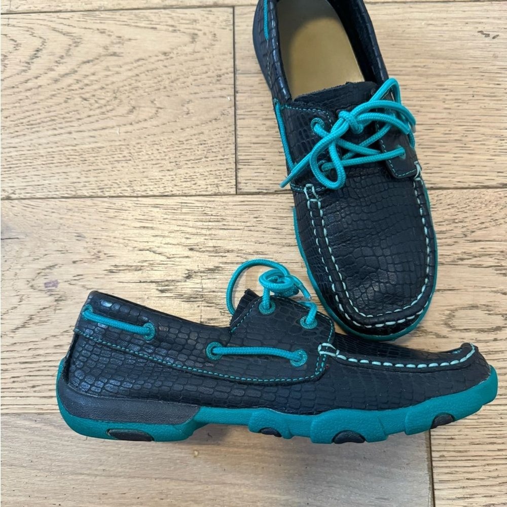 Twisted X Mens Driving Mocs Size 7M Black Turquoise Croc Leather WDM0062